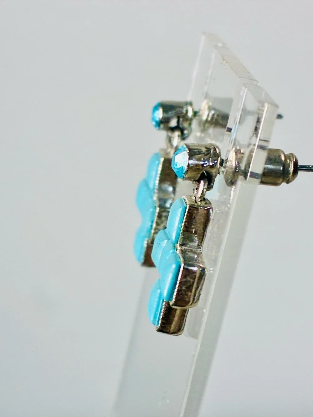 Turquoise Blue Statement Dangling and Dainty Cross Earrings Set Lot of 2 Casual